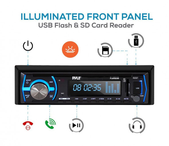 Морская магнитола 1DIN PYLE PLMRB29B