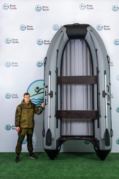 Надувная лодка ПВХ, RiverBoats RB 390 НДНД, ф/б, серо-белый
