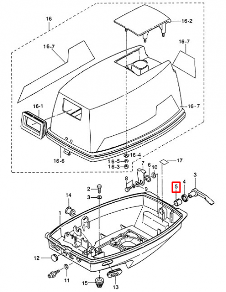 Втулка ручки замка капота пластиковая Tohatsu 5-50, MFS6-8 (9.8F-02.11.03; SWT9.8-11021) (PREMARINE)