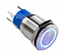 Кнопка без фиксации, подсветка синяя, 12 В,